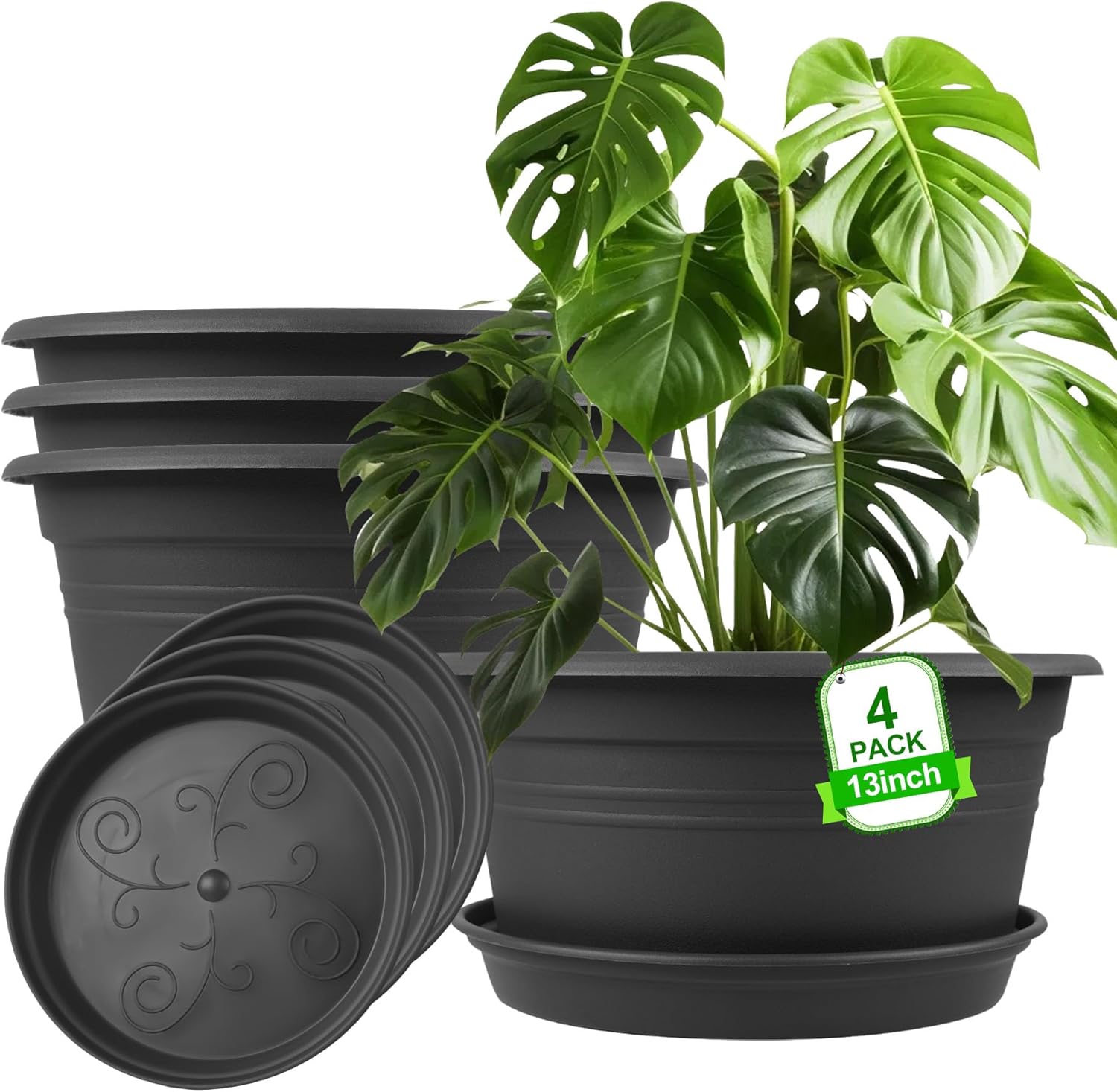 Large Flower Pots Set of 4 - 13 inch Planters for Home Garden