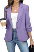 Womens Ruched 3/4 Sleeve Blazer - Lightweight Slim Fit Jacket