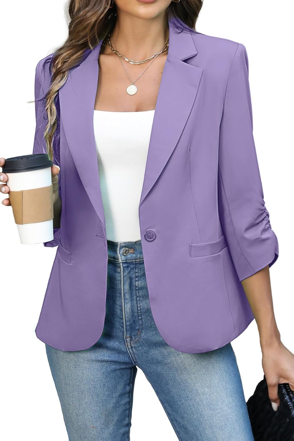 ELLEVEN Women's Ruched Blazers for Stylish Business Casual Wear