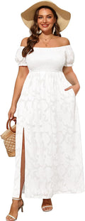 Plus Size Summer Dresses for Women - Boho Off Shoulder Maxi