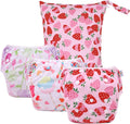 Reusable Swim Diapers 4 Pack with Wet Bag - Flower Design for 8M-3T
