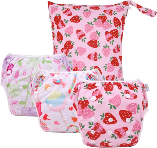Adjustable Reusable Swim Diapers 4 Pack - Toddler Water Fun!