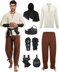 Men's Renaissance Pirate Costume Set 7 Pcs - Comfortable Cotton-Linen