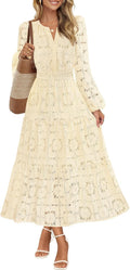 Women's Floral Lace Maxi Dress - Flattering Boho Tiered Design