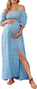 Floral Maternity Dress with Puff Sleeves for Baby Showers