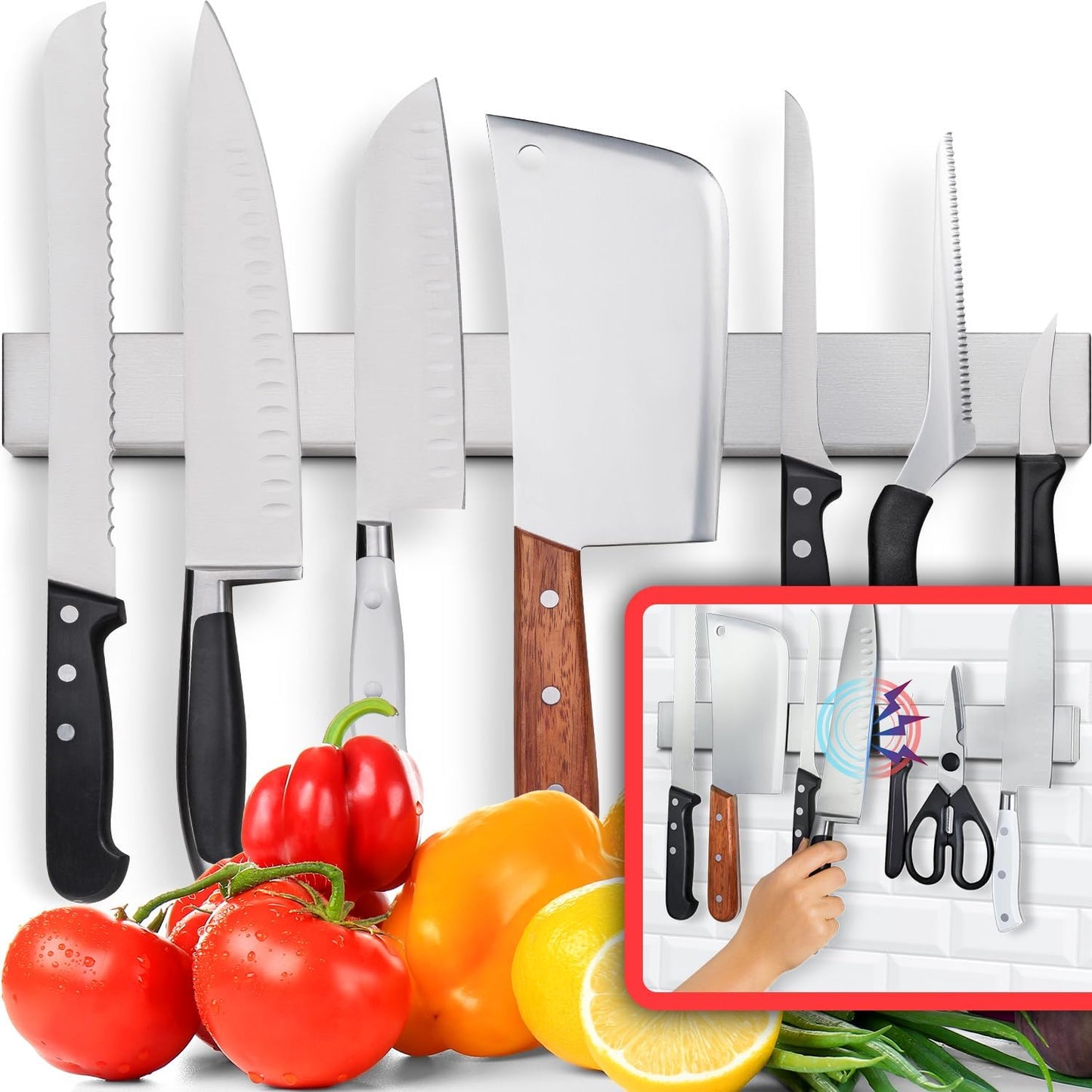 Premium 17 Inch Stainless Steel Magnetic Knife Holder for Wall