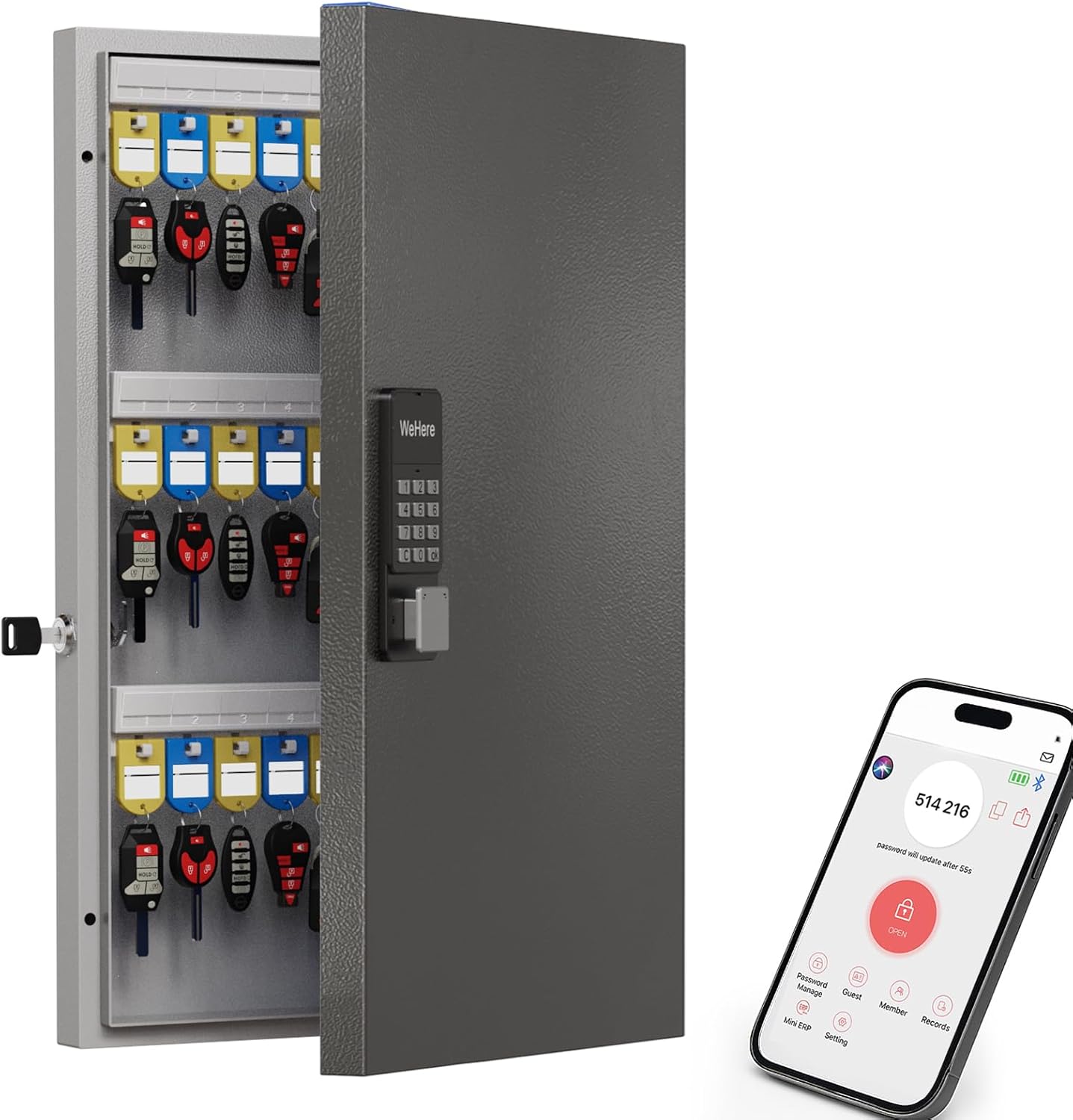 WeHere 72 Key Lock Box Wall Mount with Bluetooth and Wi-Fi Access