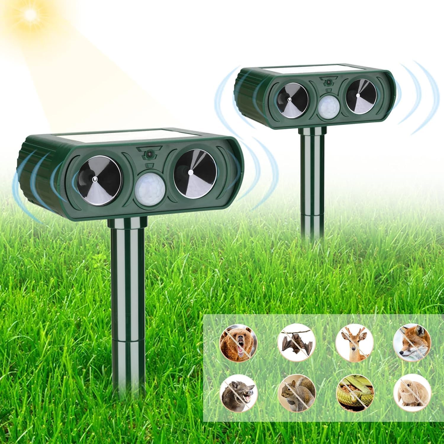 2 Pack Solar Ultrasonic Animal Repeller for Effective Deterrence