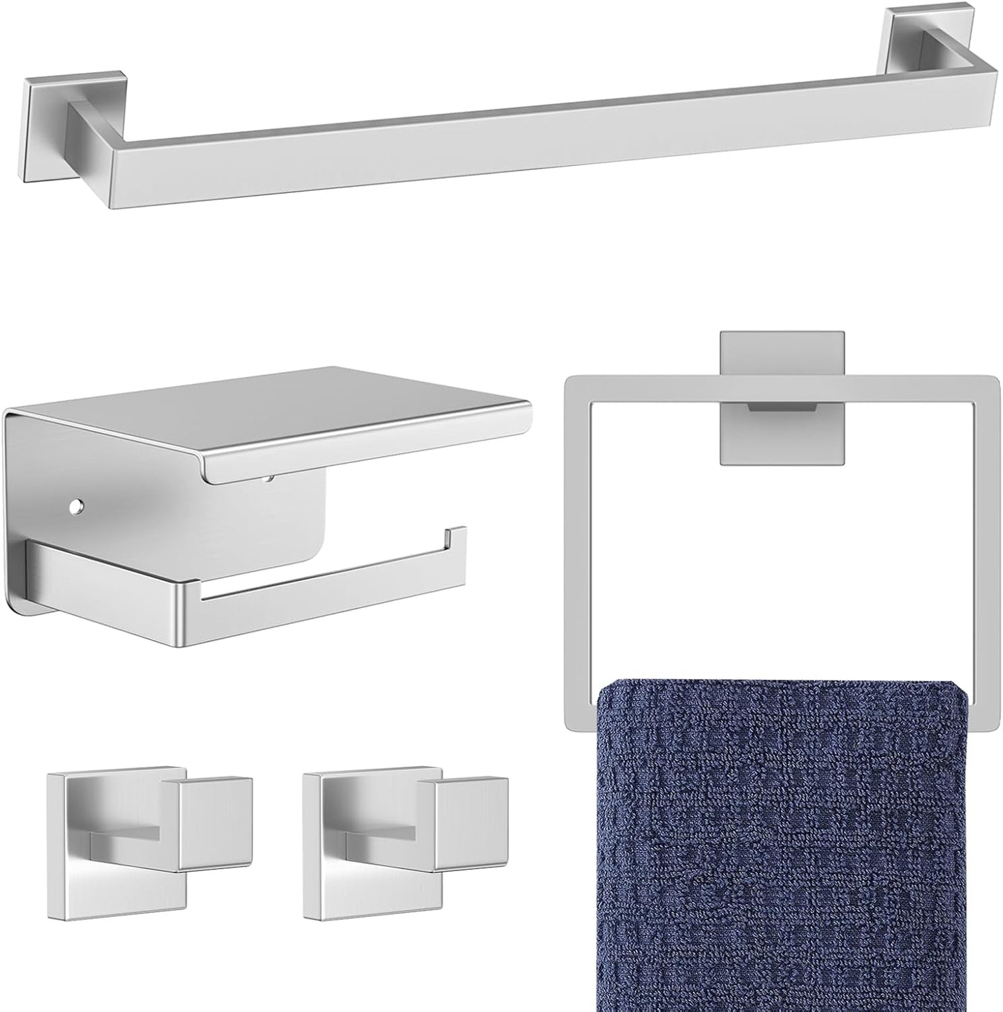 5-Pieces Brushed Nickel Bathroom Hardware Accessories Set