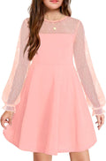 Arshiner Girl's Puff Long Sleeve A Line Dress with Pockets