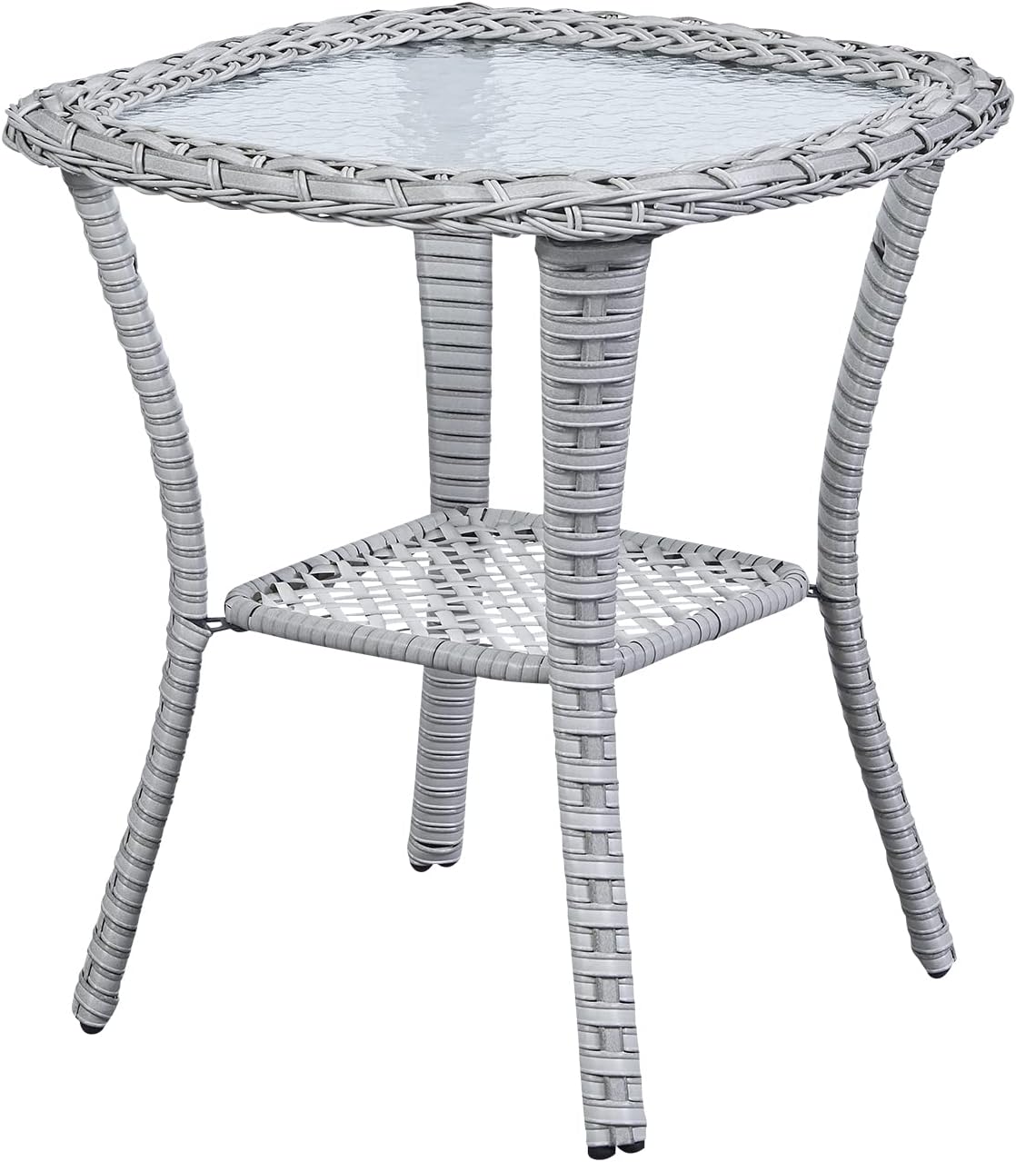 Patio Tables Wicker Side Table for Outdoor Use - Light Grey