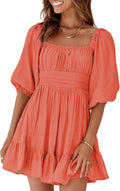 Dokotoo Womens Summer Square Neck Tie Back Lantern Sleeve Dress fabric