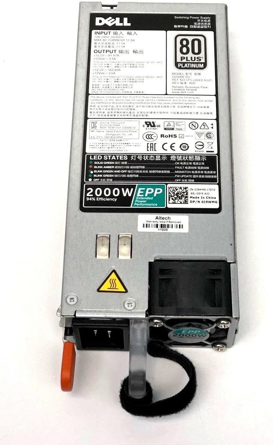 2000W EPP 80+ Plus Power Supply for Dell Servers - Reliable Choice