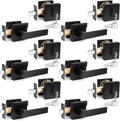 Flat Black Passage Door Lever and Deadbolt 6 Pack - Modern Square Set