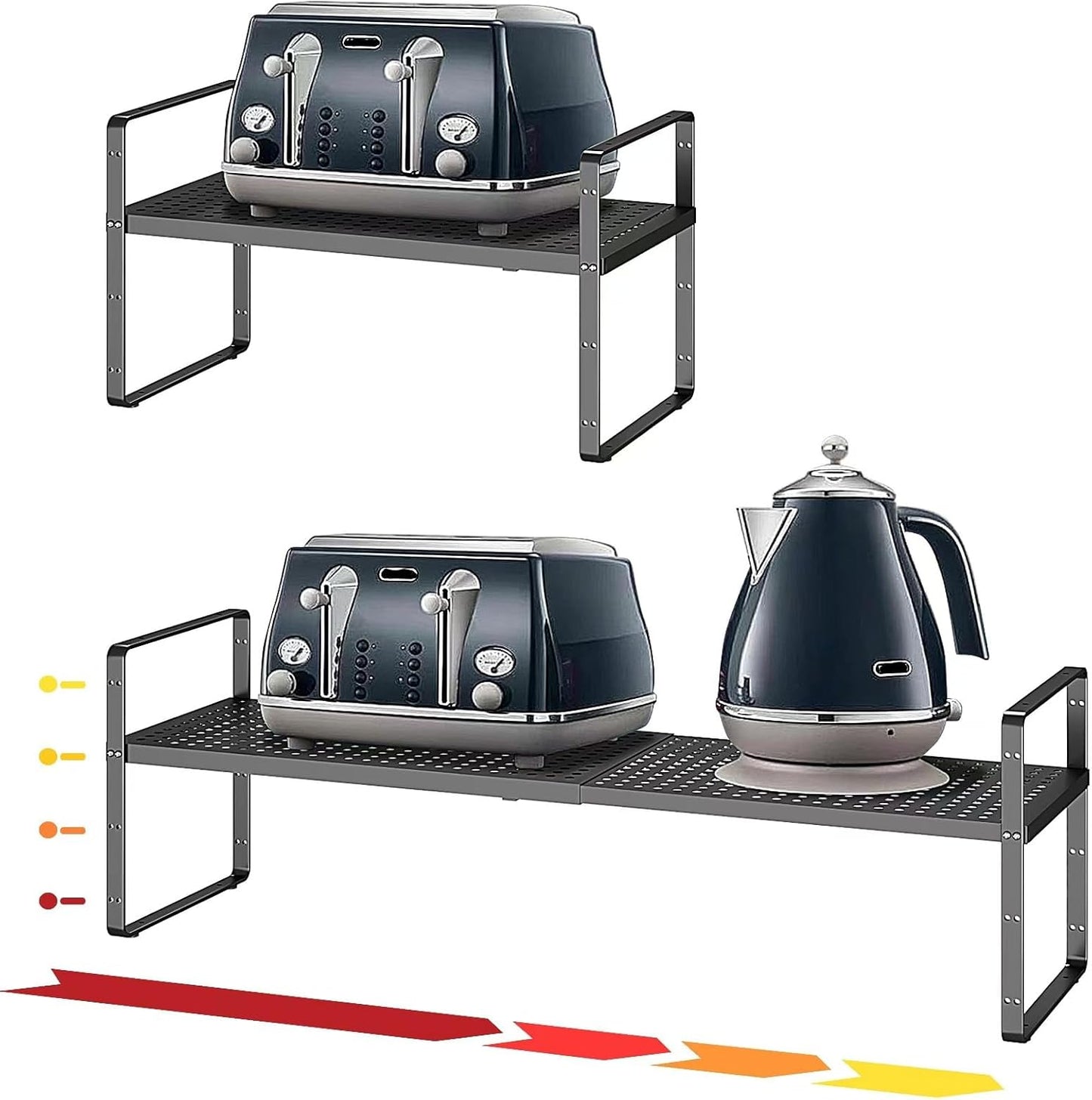 Adjustable Stackable Spice Organizer - Easy Assembly, Expands 16.5-27.1, Black