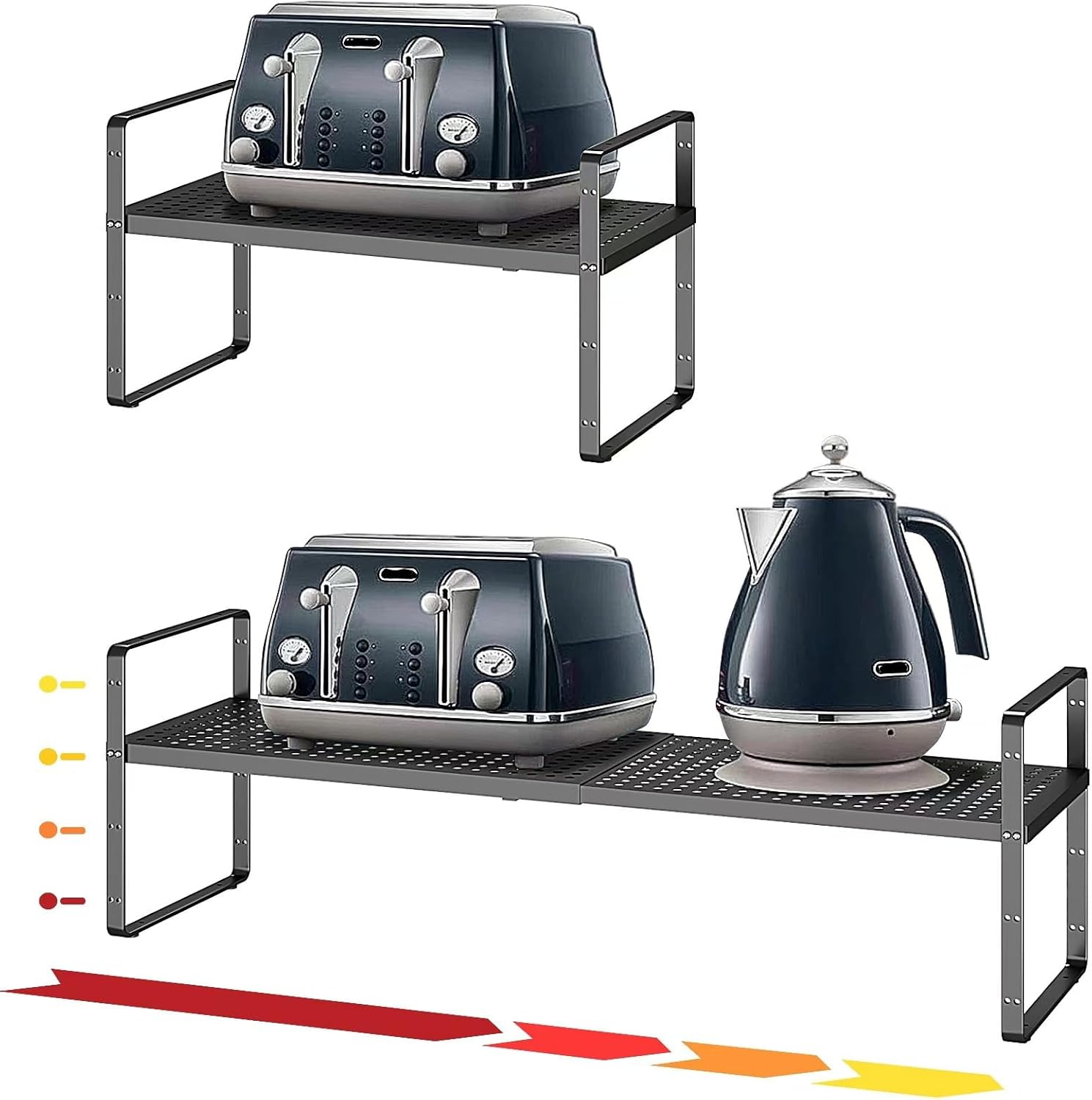 Adjustable Stackable Spice Organizer - Easy Assembly, Expands 16.5-27.1, Black