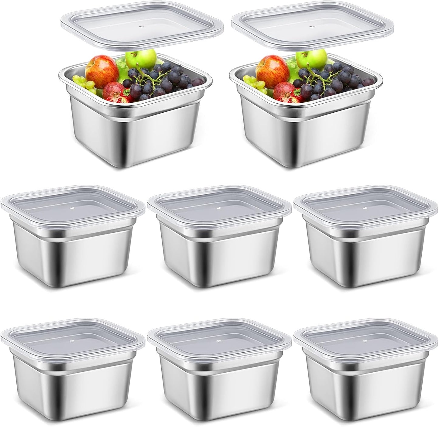 8 Pcs Stainless Steel Hotel Steam Table Pans with Lids for Cooking