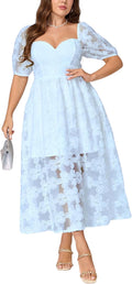 Women's Black Floral Lace A-Line Maxi Dress - Elegant Plus Size Fit