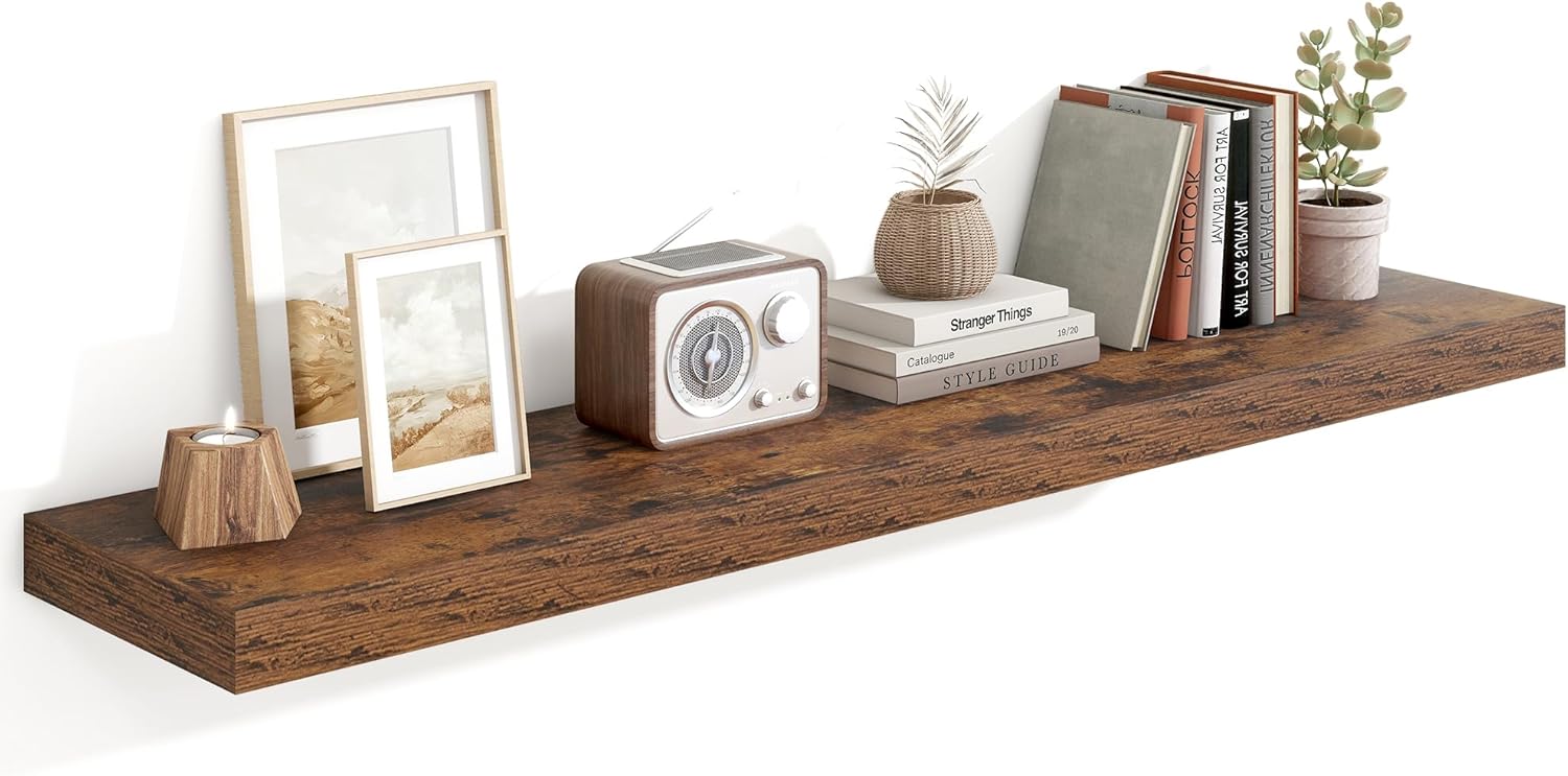 Heimlove 55 Inch Floating Shelves for Wall - Rustic Brown Design
