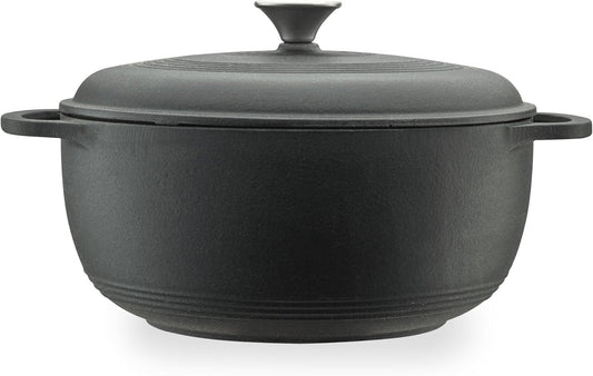 Cast Iron Round Dutch Oven 6 qt Matte Black for Cooking