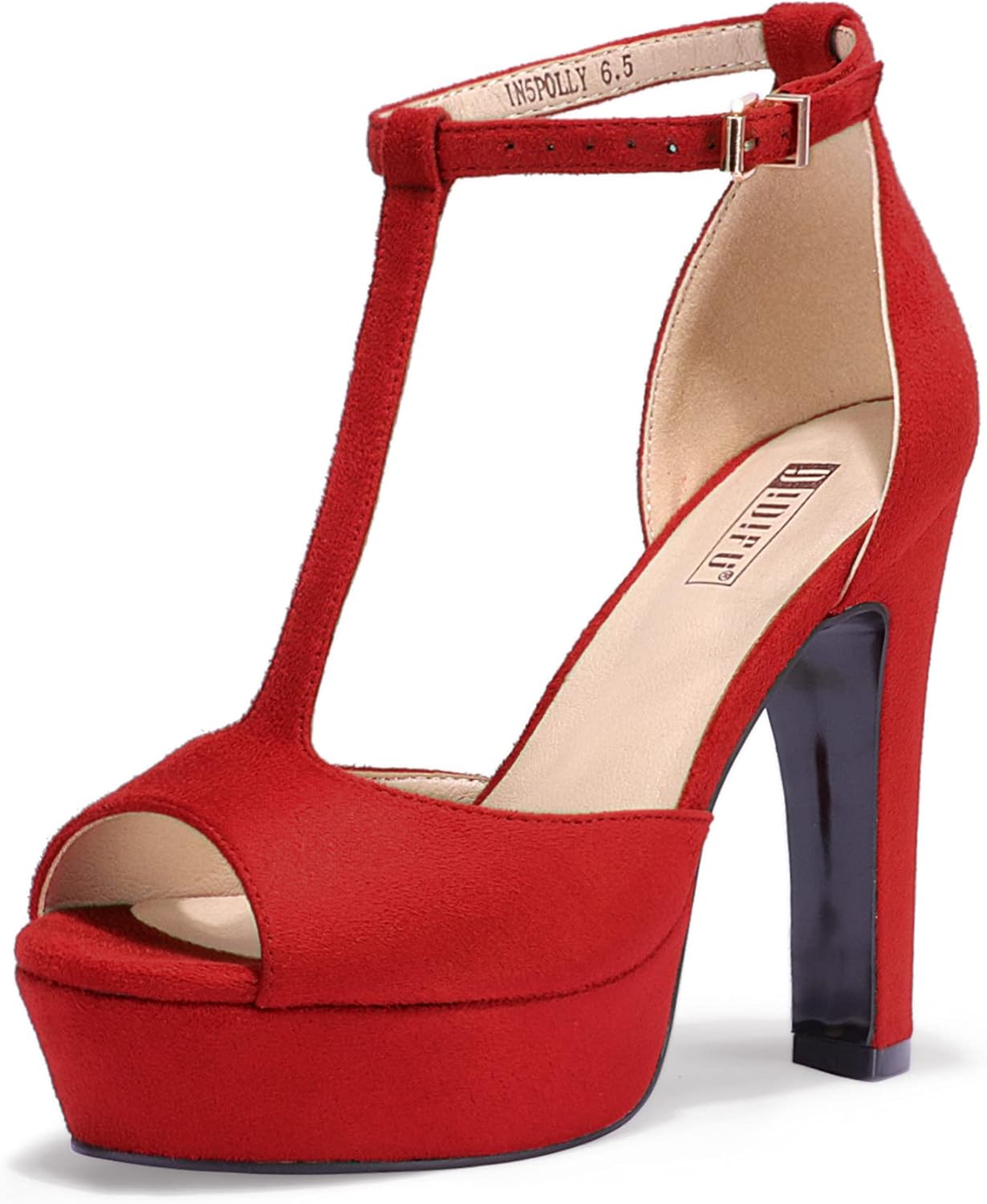 IDIFU Women's Polly Platform Chunky High Heels T-Strap Sandals