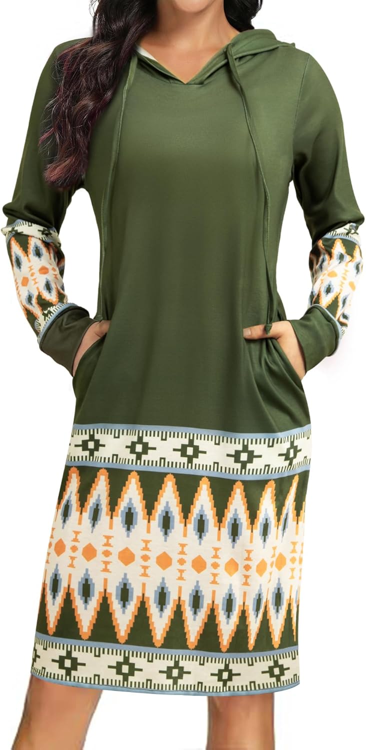 Kimmery Long Sleeve Dress for Women with Kangaroo Pocket