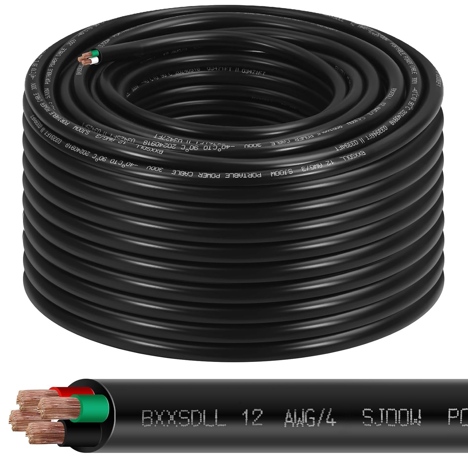 75FT 12/4 SJOOW 300V Wire for Heavy Duty Industrial Use