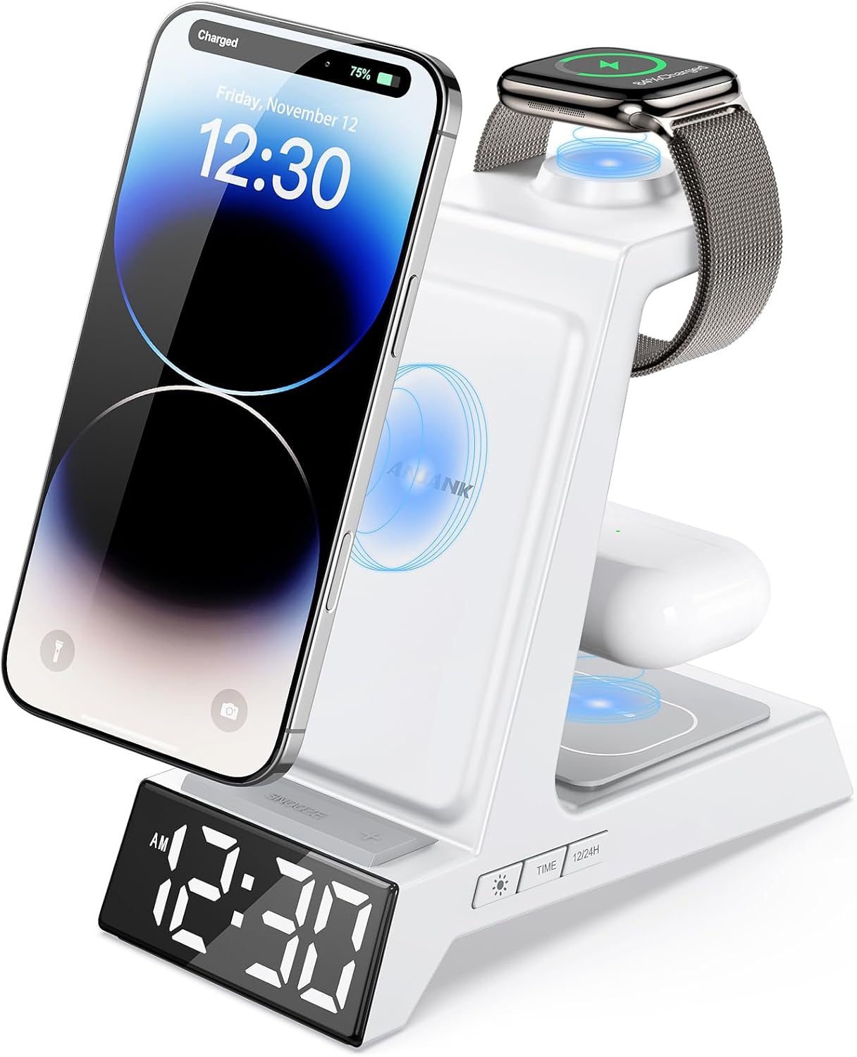3 in 1 Wireless Charging Station with Alarm Clock for Apple Devices