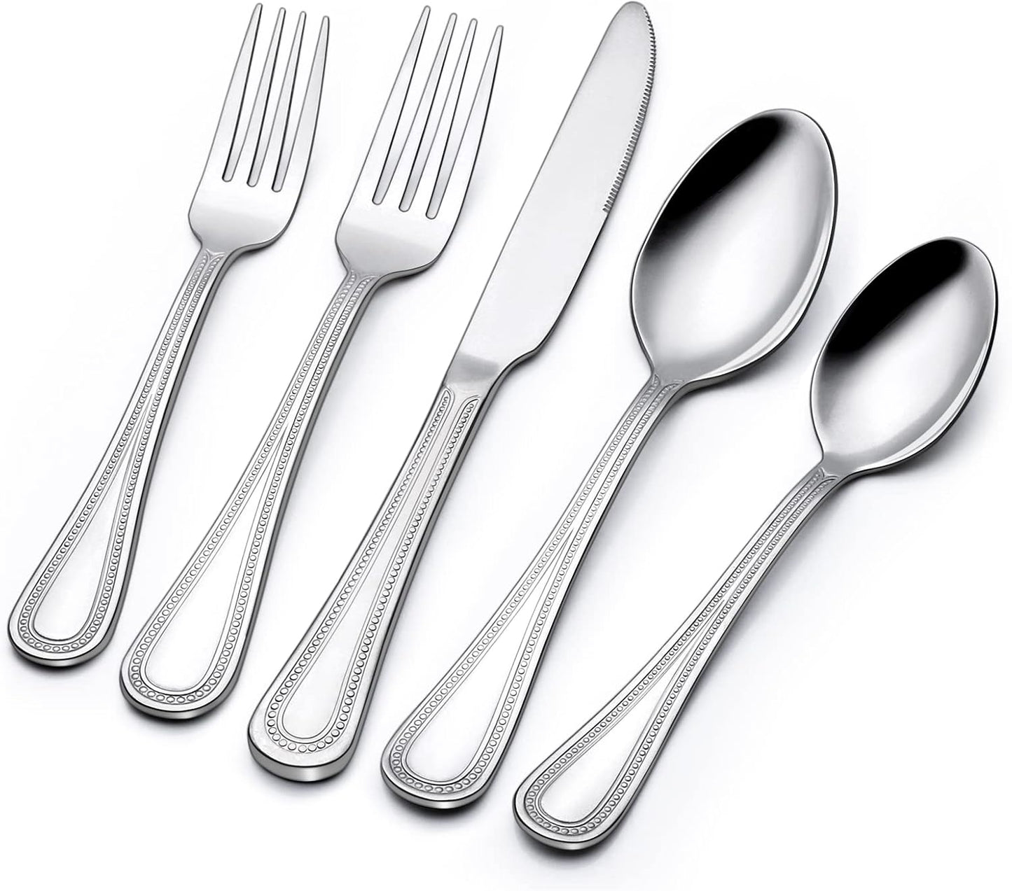 60-Piece Silverware Set for 12, Elegant Stainless Steel Flatware