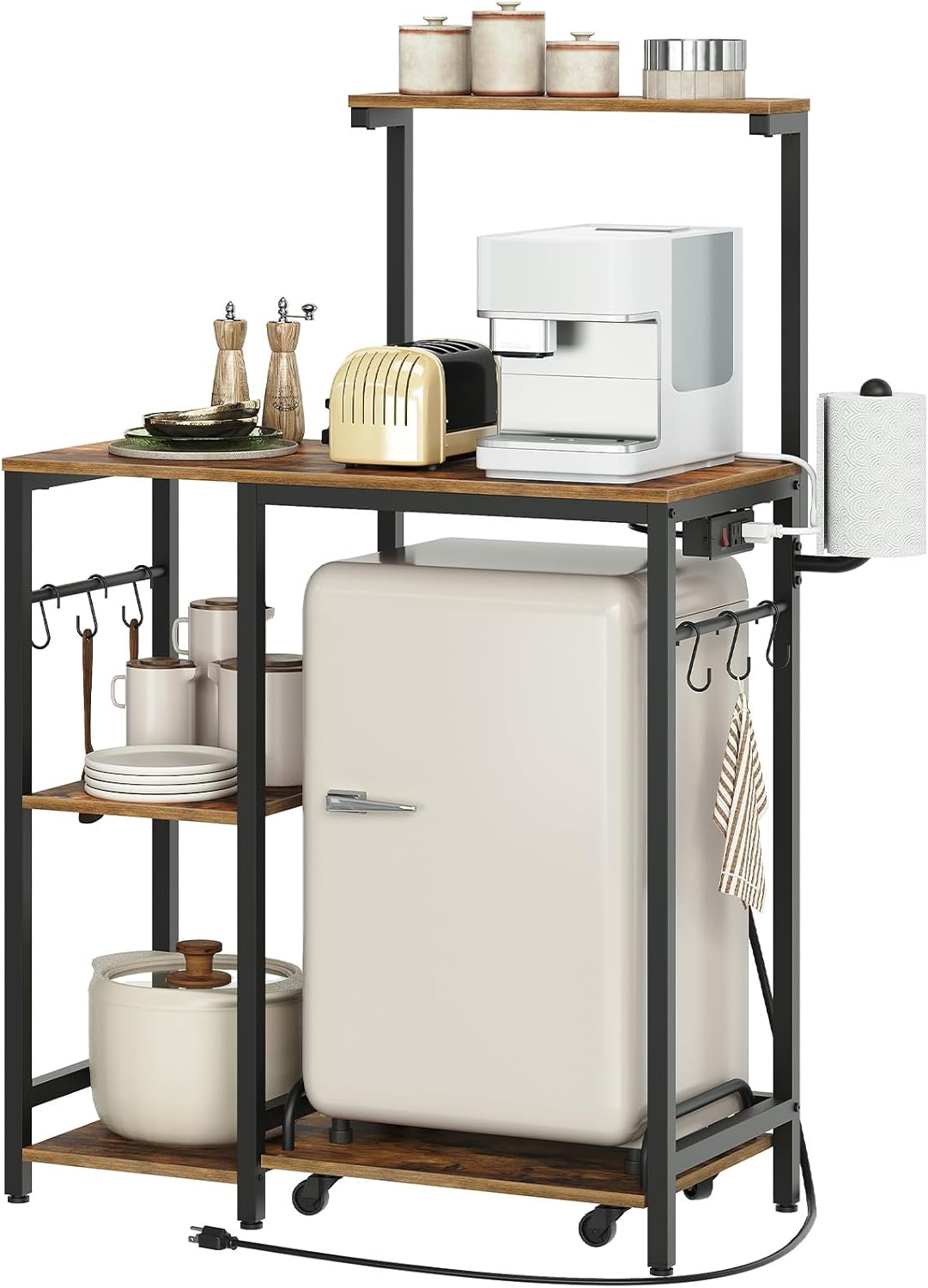 Rustic Brown 4 Tier Bakers Rack - Kitchen Storage & Coffee Bar Station