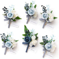 Ling's Moment Boutonniere for Men, 6pcs Dusty Blue Light Blue