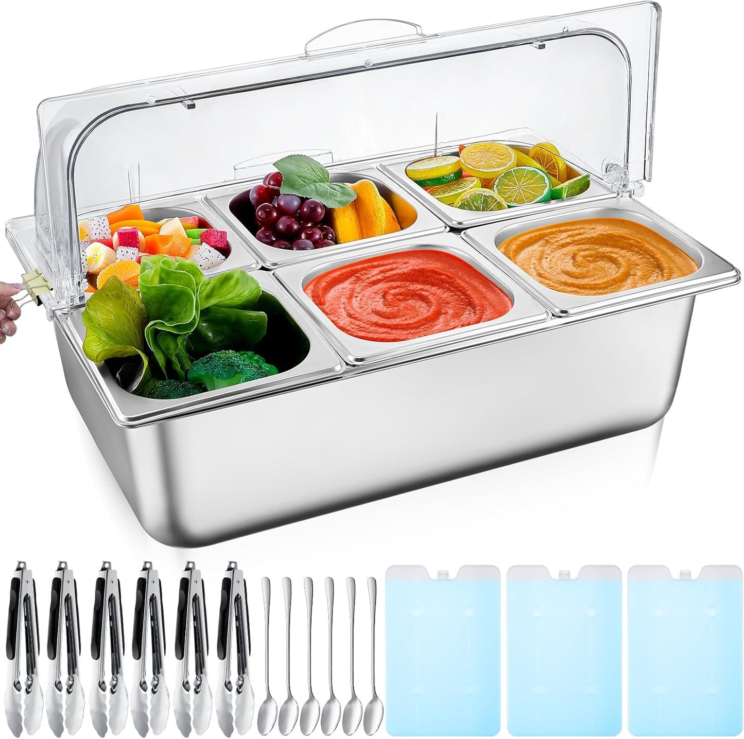 16 Pcs Stainless Steel Condiment Container Set for Buffets