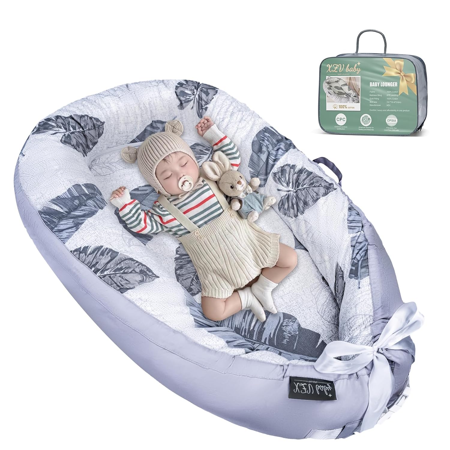 Adjustable 100% Cotton Baby Lounger - Snuggle On The Go!