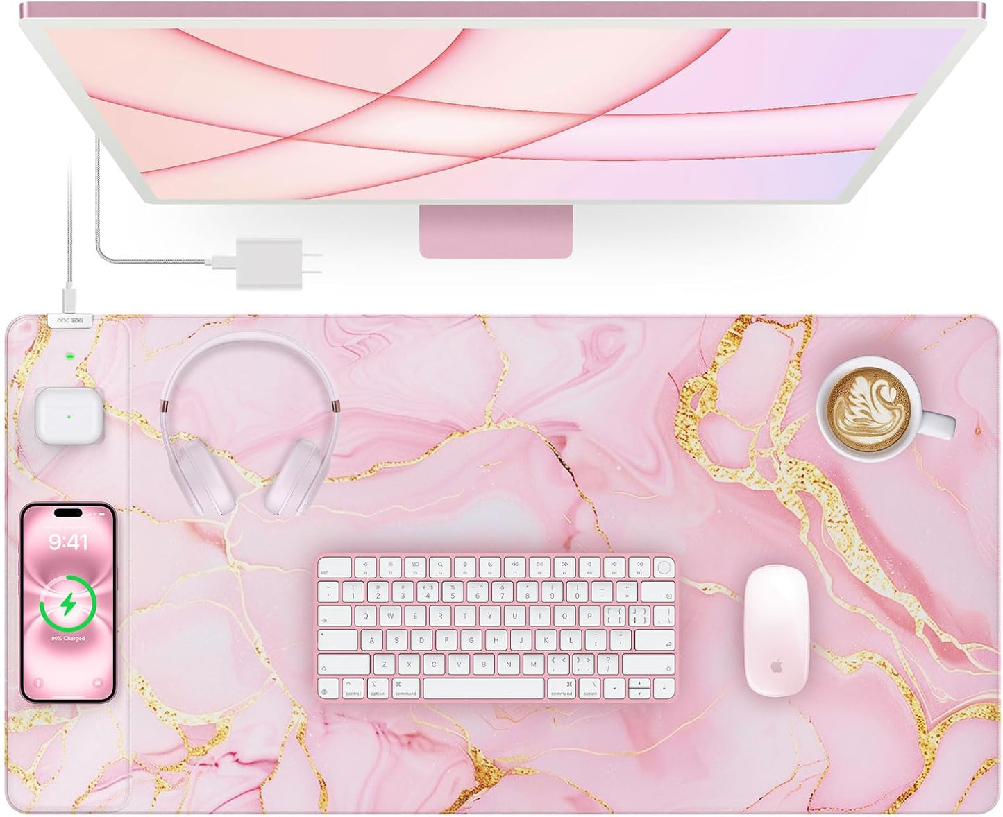 Wireless Charging Mouse Pad with 20W Adapter for Gaming Setup