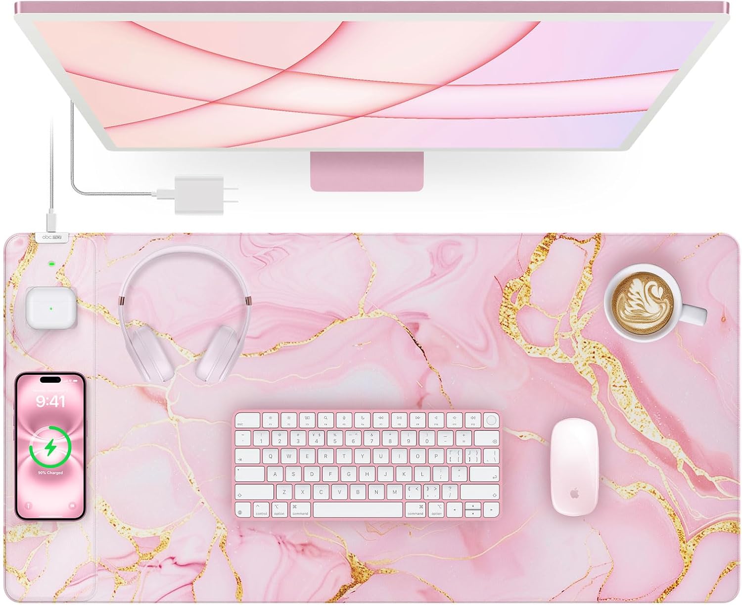 Wireless Charging Mouse Pad with 20W Adapter for Gaming Setup