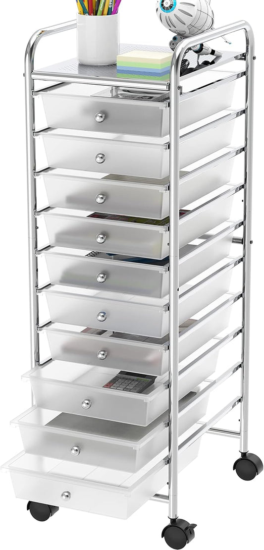 Utility Cart with 10 Drawers for Organized Storage Solutions