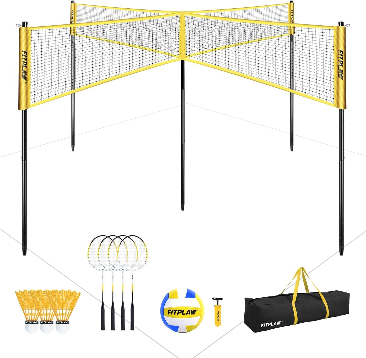Four Square Volleyball Net Set for Fun Outdoor Games