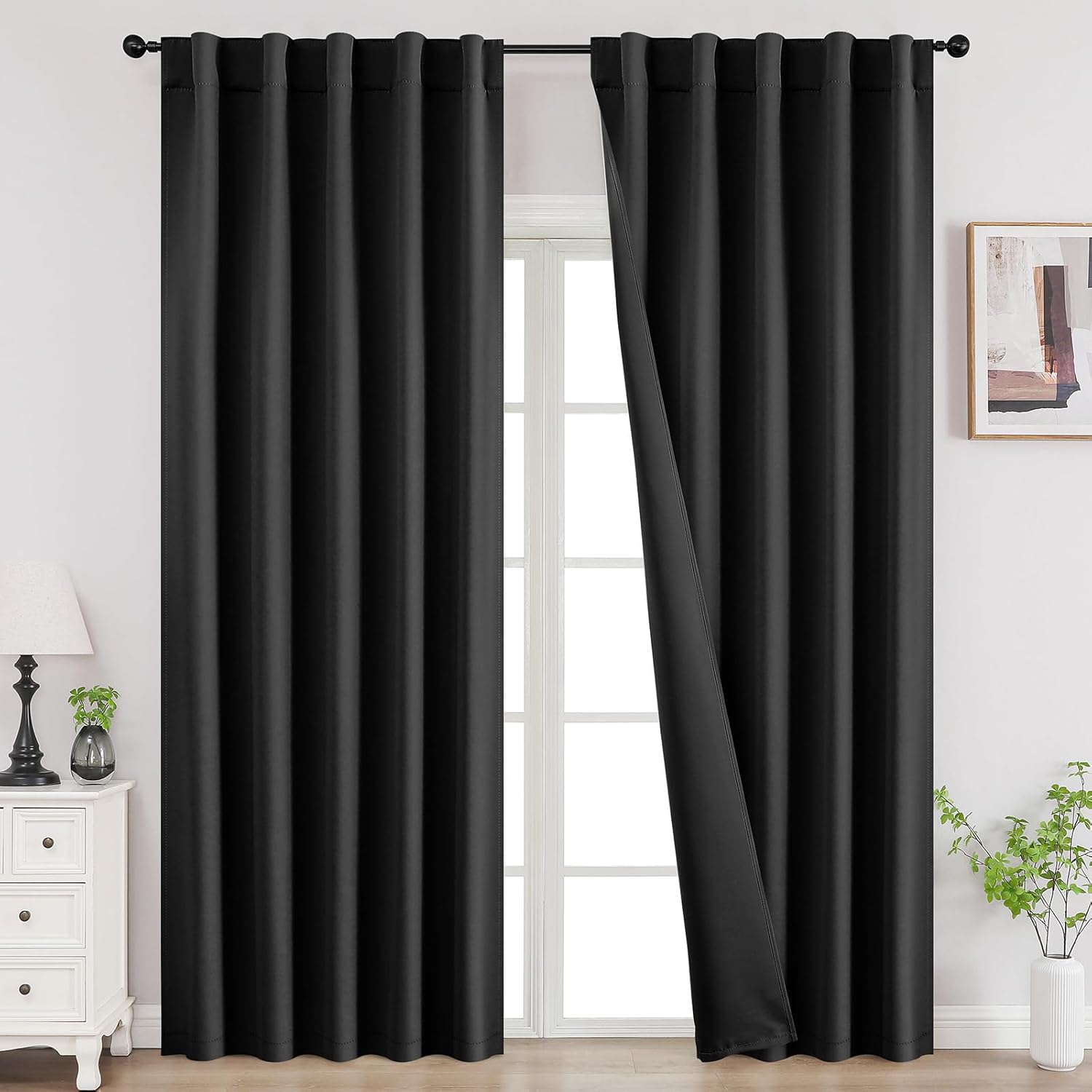 Joydeco 84 Inch Black Curtains Set for Bedroom and Living Room