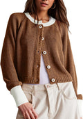 UNCLECAT Cropped Color Block Cardigan Sweater - Soft Fall Staple