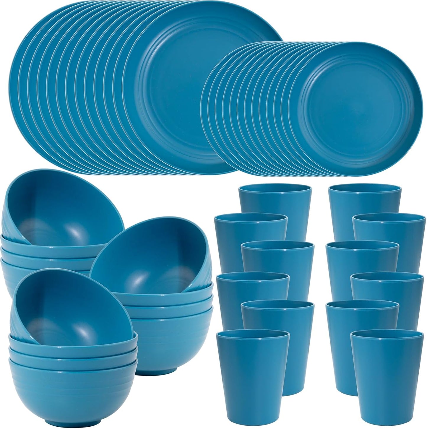 Wheat Straw Dinnerware Set for 12 - Unbreakable Camping Plates
