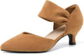 Light Brown Kitten Heels for Women Pointed Closed Toe - Comfortable