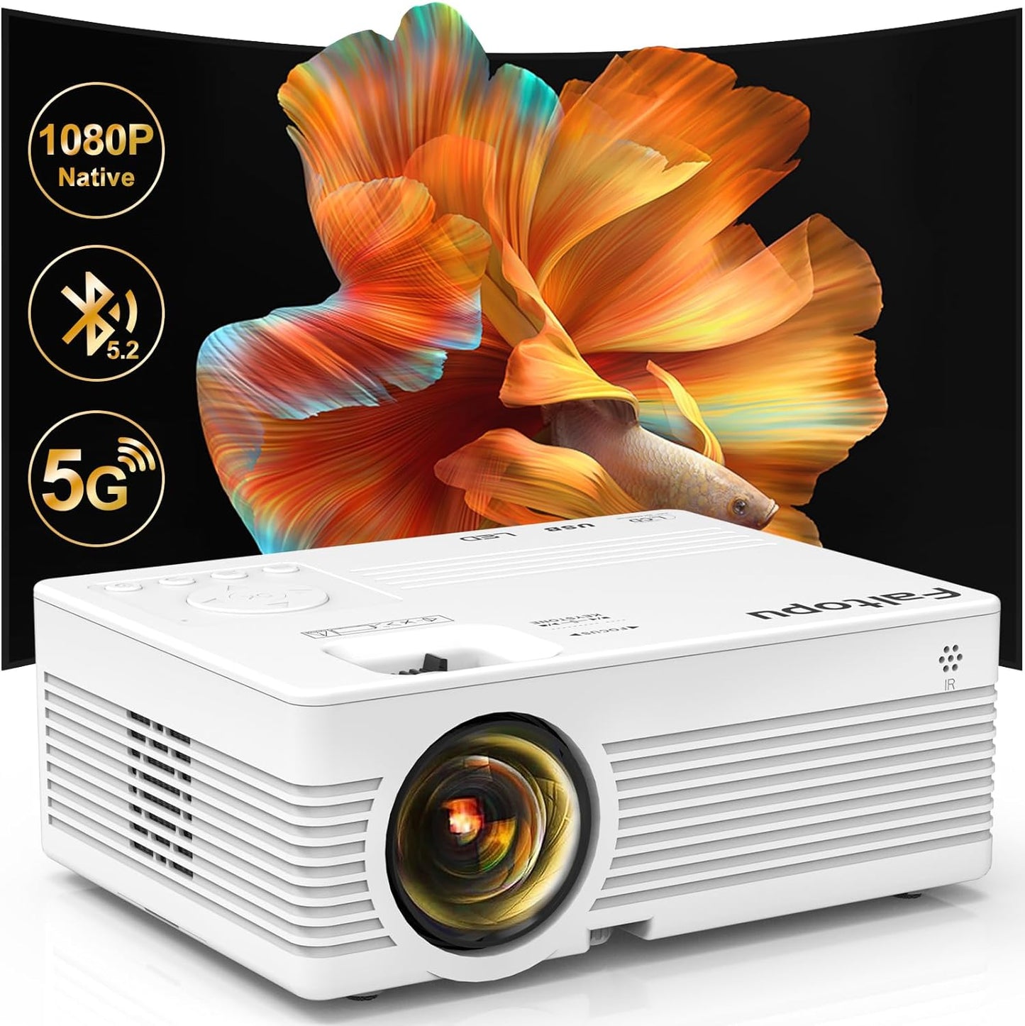 Portable 4K Projector: 500ANSI, WiFi, Bluetooth