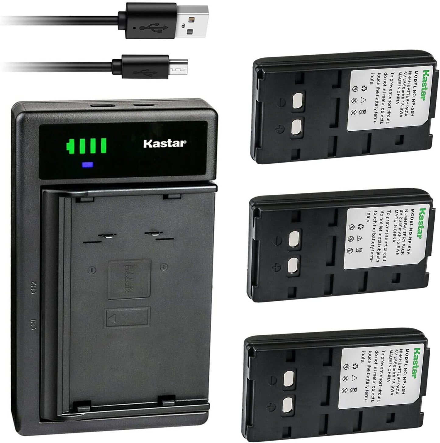 Kastar 3-Pack NP-55H Battery and LTD2 USB Charger for Sony