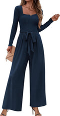 Chic Long Sleeve Square Neck Jumpsuit for Women's Evening Wear