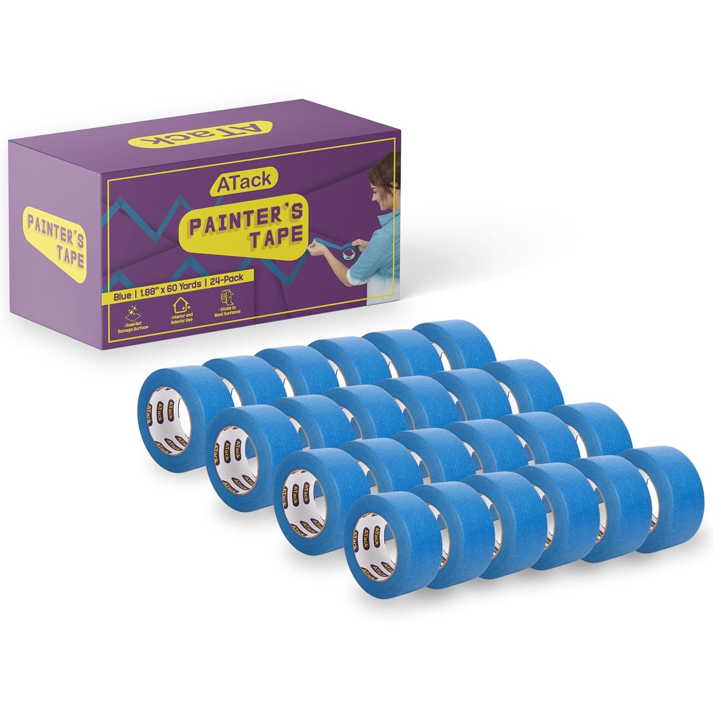 ATack Blue Painters Tape Pack for Sharp Lines and Edges