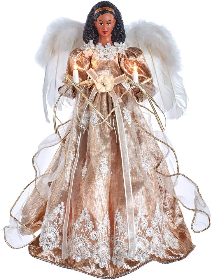 Kurt Adler 16-Inch White/Rose Gold Black Angel Tree Topper Review