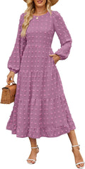 ZESICA Women's Fall Long Sleeve Maxi Dress - Flowy Swiss Dot Tiered be