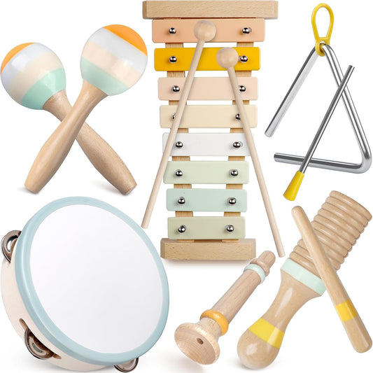 Montessori Baby Musical Instruments Set - Educational Xylophone & Tambourine by Rmischolar