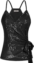 Sequin Tank Camisole Wrap V Neck Tie Waist Top - Sparkle Party Wear