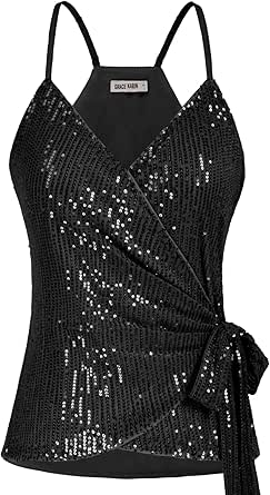 GRACE KARIN Sequin Tops for Women Sparkle Tank Camisole V Neck
